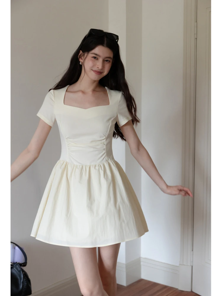 

Женское летнее модное платье Eggka с квадратным вырезом, коротким рукавом, завышенной талией, А-силуэта, во французском стиле, из полиэстера