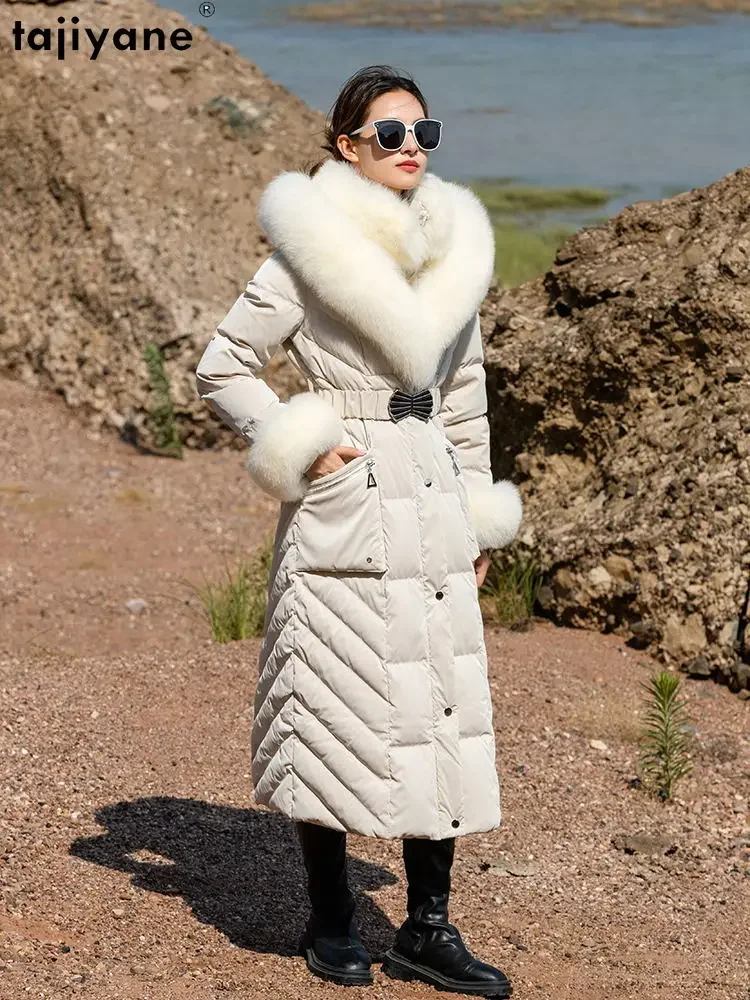 Tajiyane New Fashion Glossy Down Jacket for Women Winter 90% White Duck Down Coat Slim Thickened Parkas Luxury Fox Fur Collar