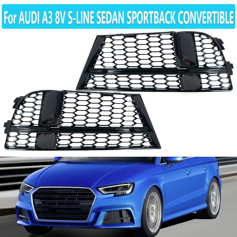 

For Audi A3 8v S-Line Sedan Sportback Convertible 2017-2019 Honeycomb Fog Light Bezel Grill Front Bumper Fog Light Grille Cover