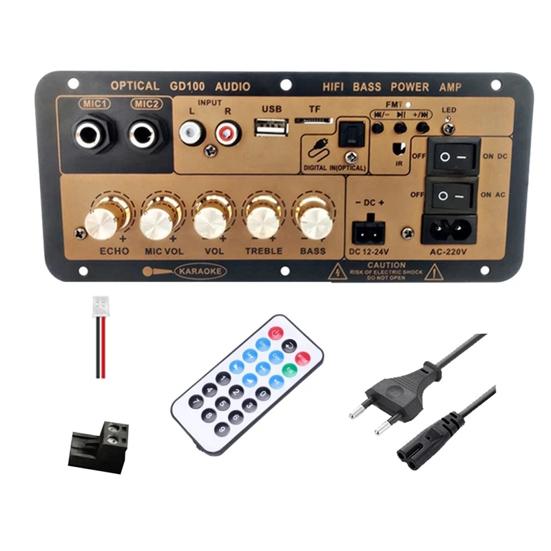 Imagem -06 - Placa Amplificadora Bluetooth Gd100 com Entrada de Áudio Óptica Amplificador Hifi Karaoke Casa e Carro Fácil de Usar Plug ue