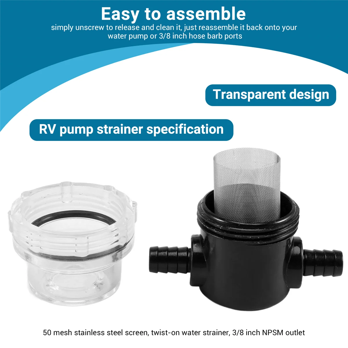 Фильтр водяного насоса, 3/8-дюймовый шланговый фильтр, поворотный фильтр-распылитель для водяного насоса, 12 В постоянного тока, 80 фунтов на квадратный дюйм, кемпер