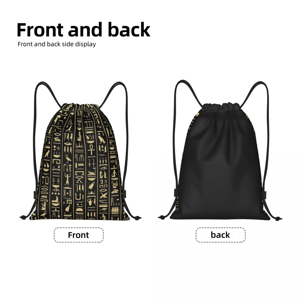 Black Gold Hieroglyphics Drawstring Bag Women Men Foldable Gym Sports Sackpack Ancient Egypt Culture Training Storage Backpacks