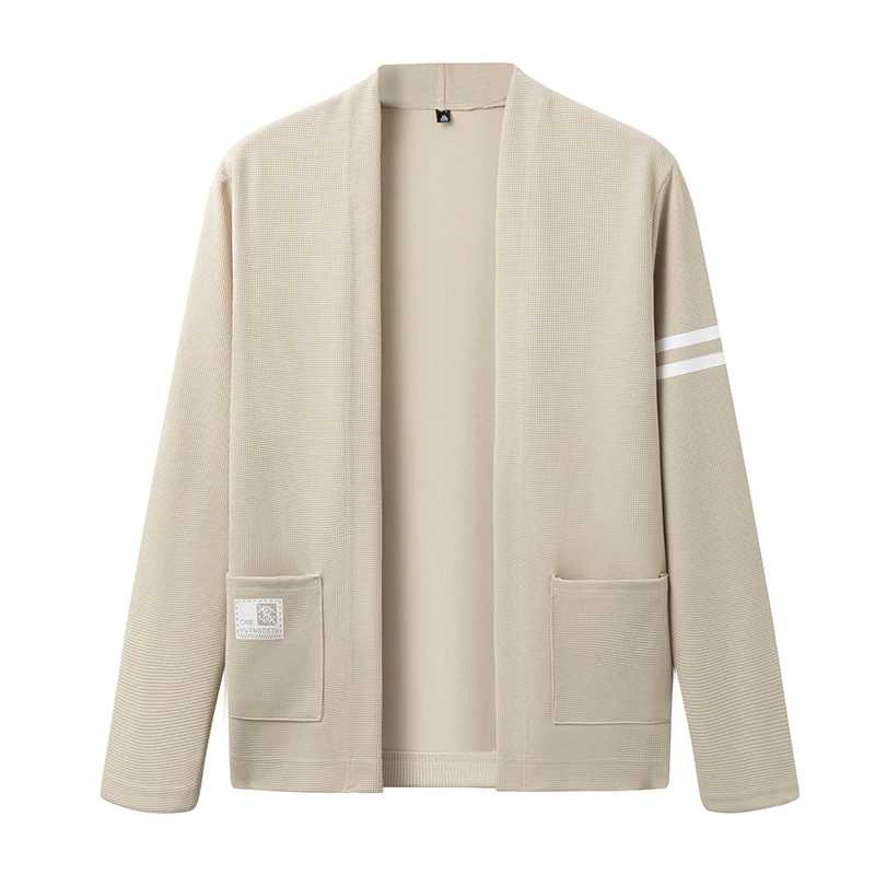 

Luxury Quality Men's Knitted Cardigan Simple Solid Color Pocket Striped Sleeve Coat Autumn Business Versatile Trend Menswear Top