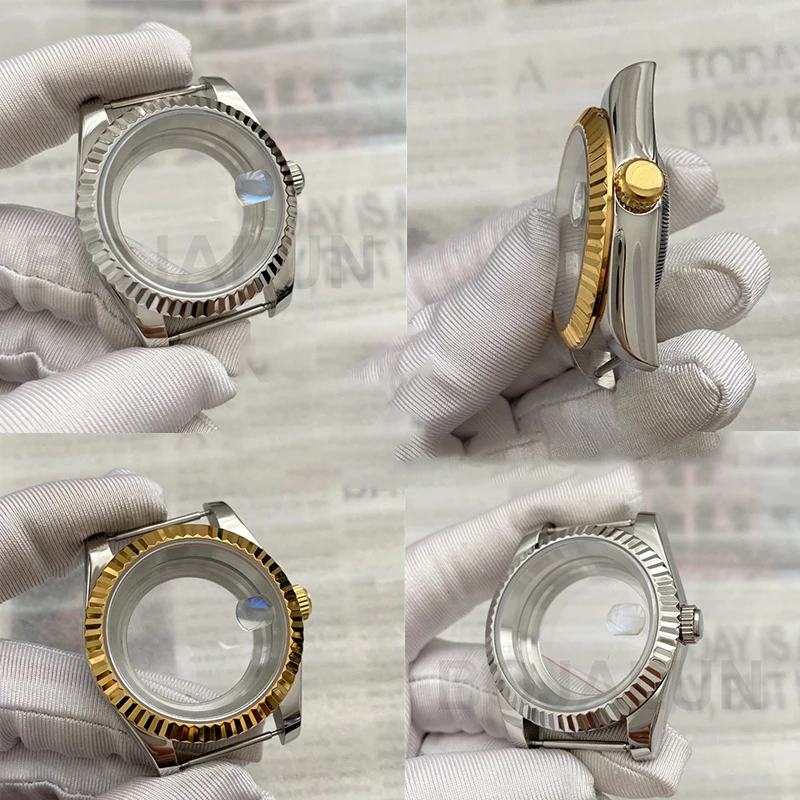 Log Dog-Tooth Bezel Stainless Steel Watch Case 36/39mm Sapphire Glass Compatible with NH35/36 Movement Watch Modification Parts