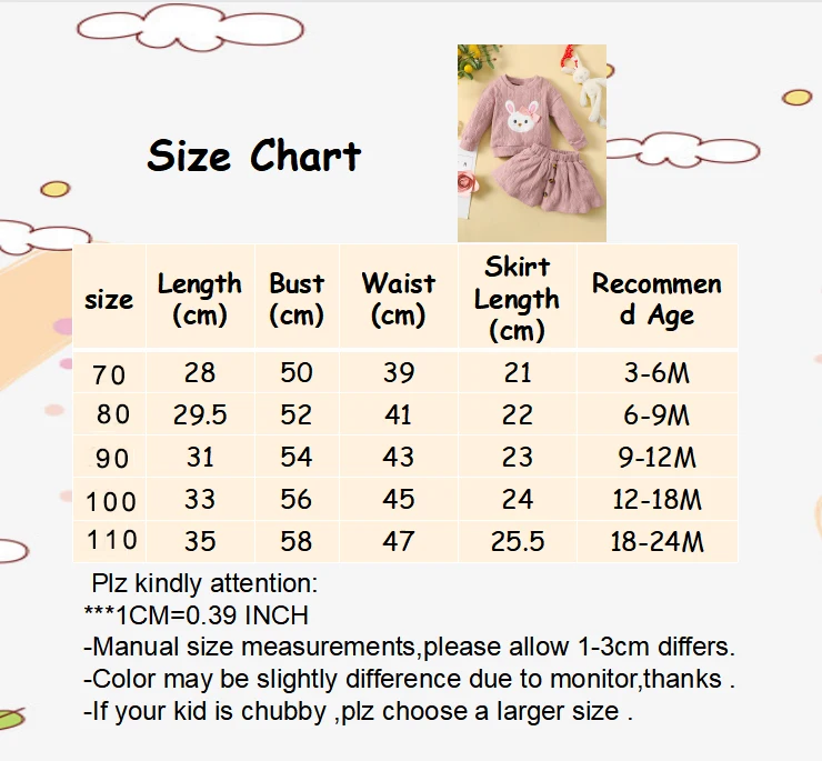 2PCS Cute Clothes Set Newborn Baby Girl Autumn Winter Lovely Rabbit Long Sleeve Sweater+Skirt New Years Warm Outfit 3-24 Months