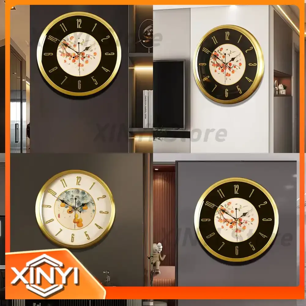 Modern Light Luxury Wall Clock for Living Room Silent Household Clock Creative Round Brass Decorative Clock High-End Quartz