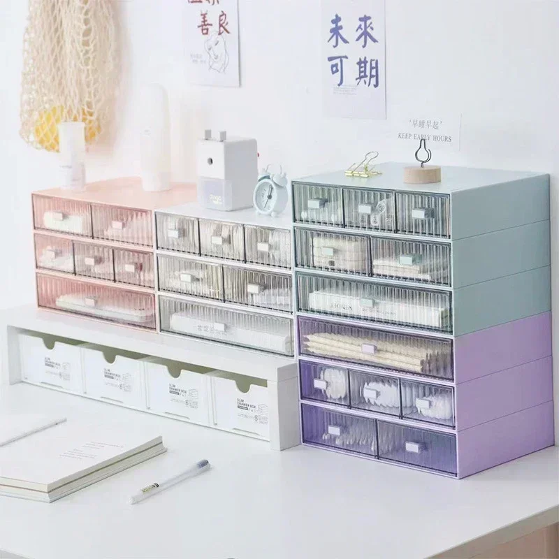 Drawer Type Desktop Storage Box, Plastic Stationery Cosmetics Organizer, Free Combination, Multi-layer Stackable Jewelry Box