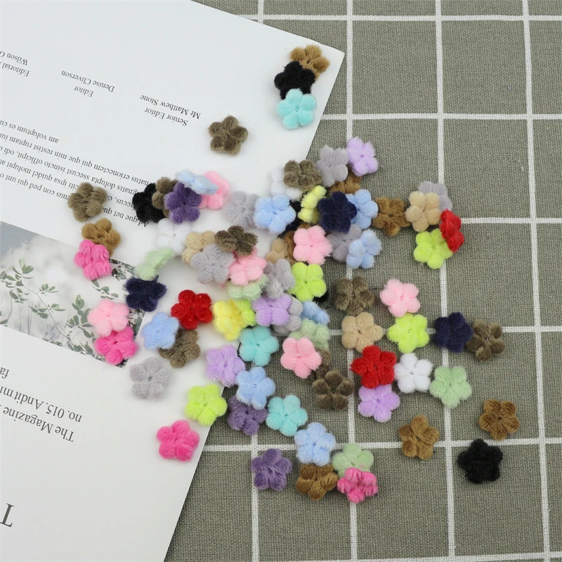 200Pcs 1.5cm Plush Little Flower Padded Appliques for DIY Headwear Hair Clips Decor Accessories Clothes Hat Shoes Sewing Patches