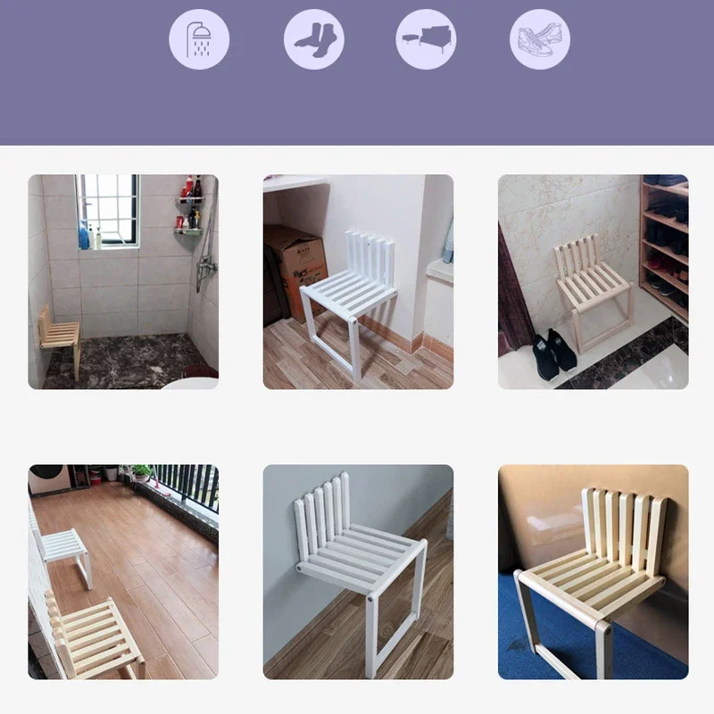 Folding Footstool Wall-Mounted Wall Folding Porch Chair Door Shoe Cabinet Hidden La sedia del bagno Bathroom furniture