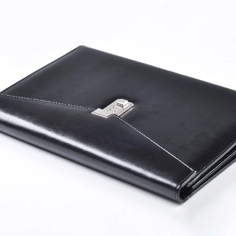 A4 Document File Folder with Password Lock Briefcase Organizer PU Leather Office Manager Bag