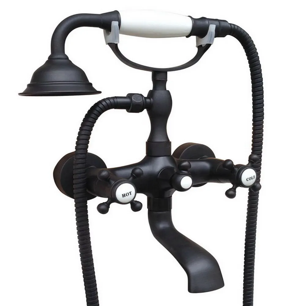 

Black Oil Rubbed Brass Wall Mounted Clawfoot Bathtub Faucet Mixer Water Tap Set Handshower Double Handles atf609