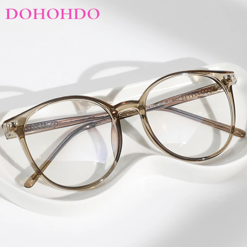 DOHOHDO Large Frame Round Glasses Women Retro TR90 Optical Men Eyewear Glasses Frame Classic Anti Blue Light Eyeglasses Computer