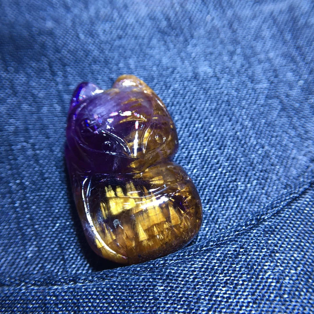 

Натуральный фиолетовый какоксенит, лиса, красный ауралит 23, кулон 29/17/10,1 мм, золотые рутилированные бусины, ювелирные изделия AAAAA