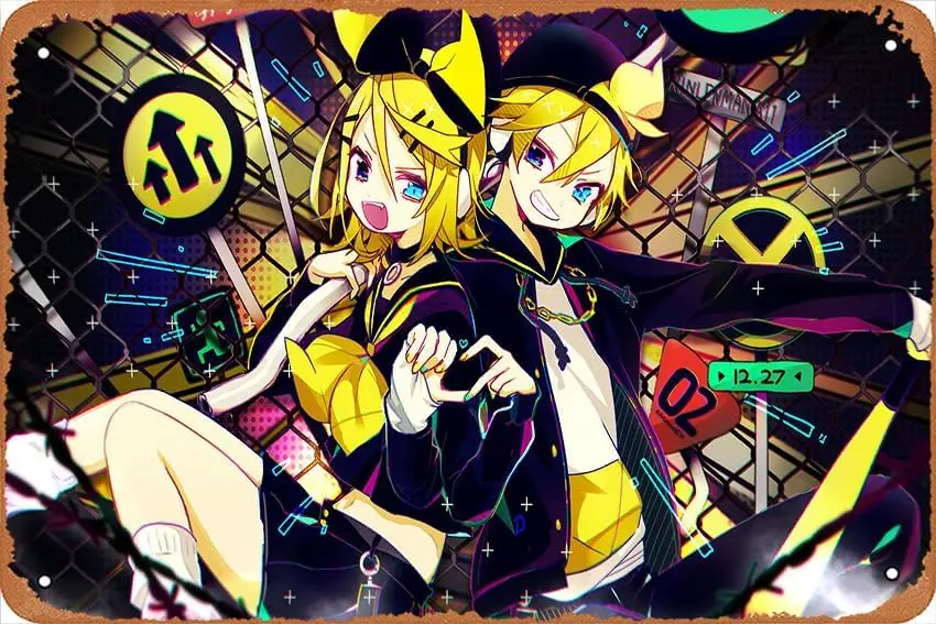 vocaloid-rin-kagamine-len-kagamine-anime-cartaz-casa-arte-da-parede-decoracao-retro-metal-estanho-sinal-8x12-polegada