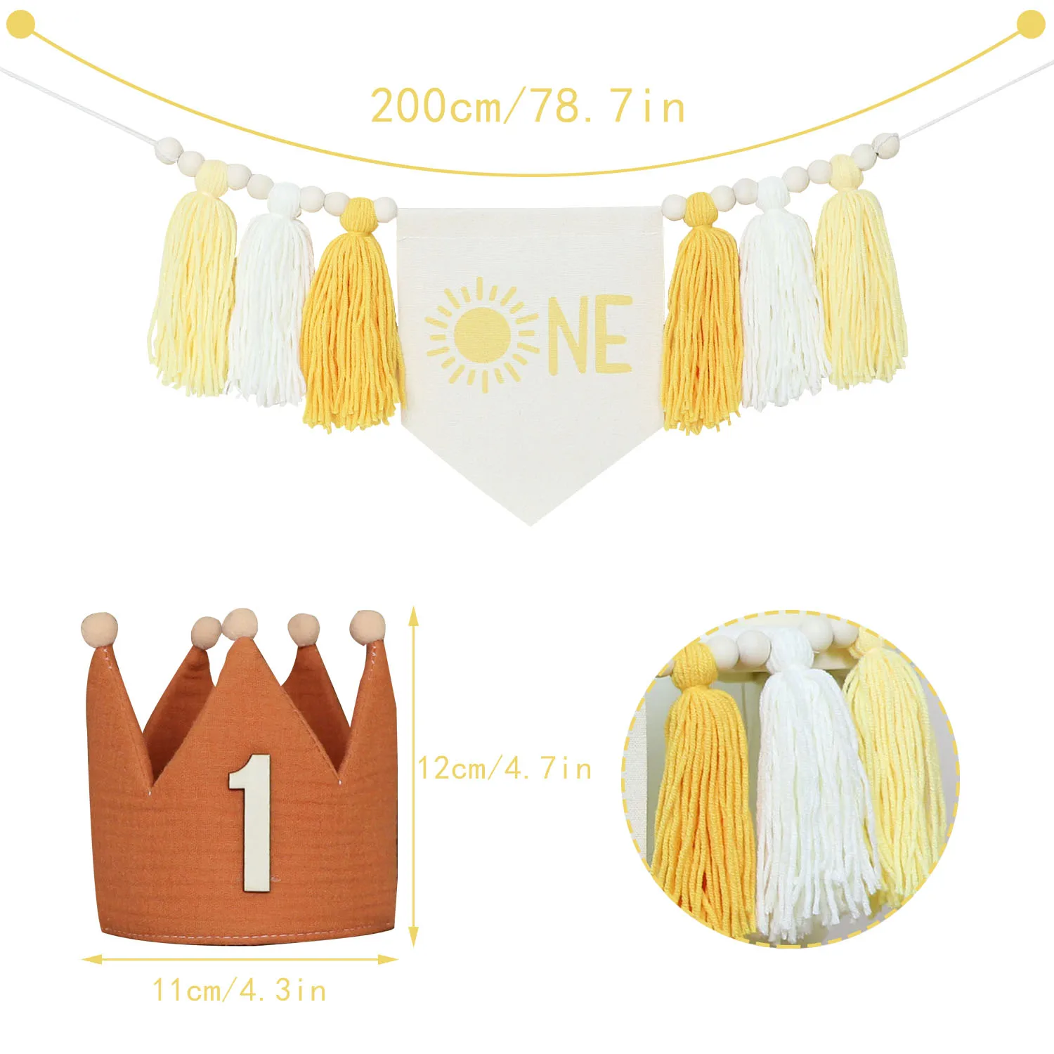 Bannerkranz mit Sonnenmotiv zum 1. Geburtstag, Geburtstagskronenhut, geeignet für Geburtstagsfeierdekorationen für Jungen und Mädchen – Detail 1