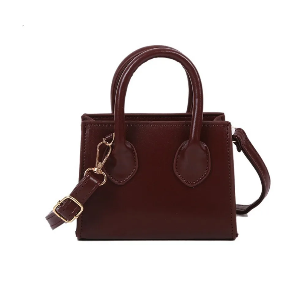 

PU Leather Small Square Bag Solid Color Top Handle Mini Handbag Adjustable Straps All-Match Women's Crossbody Bag Work Women