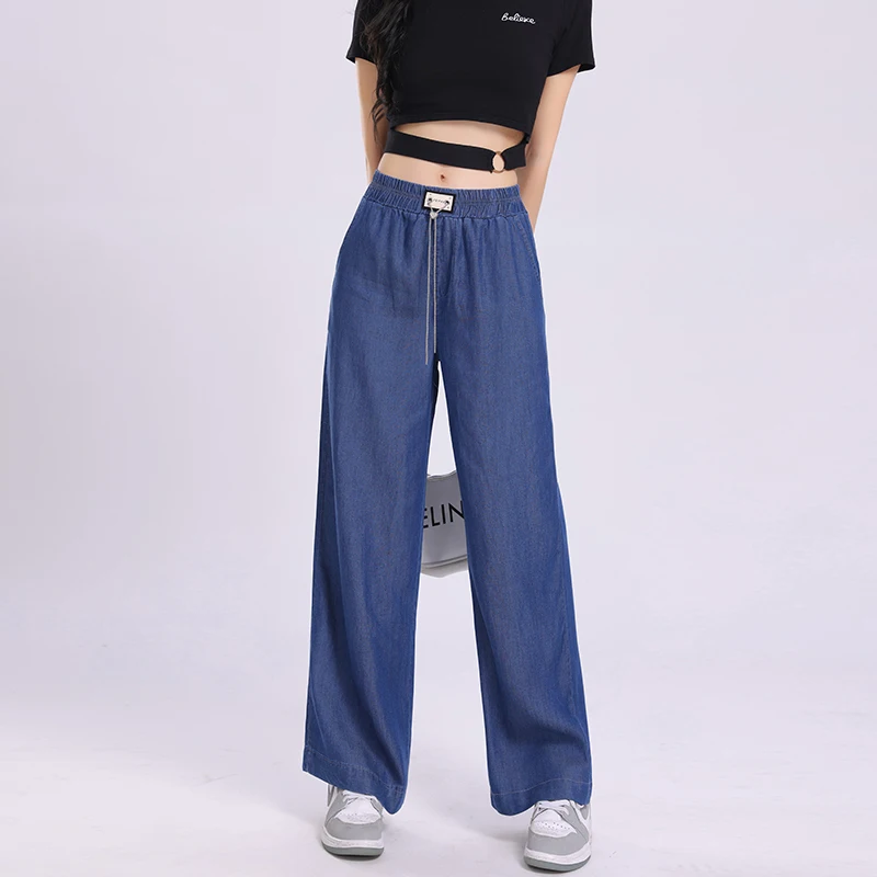 Zomer ijszijde jeans sport dames slim fit elastische taille comfortabele dunne casual broek gedrapeerd lichtgewicht ademend