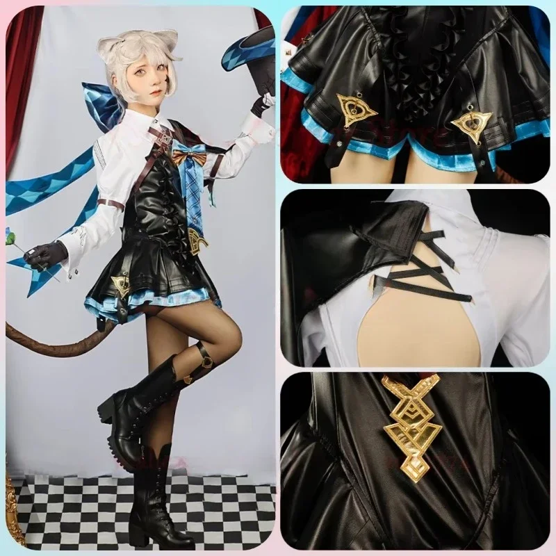 Disfraz de Lyney Lynette versión de cuero 2025, conjunto completo Genshin Impact Lynette Lyney, traje de Cosplay, uniforme, trajes