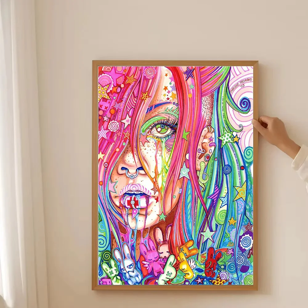 حية مخدر قماش الفن تريبي جدار ديكور السريالية اللوحة مجردة التعبير الحديث ديكور فني للمنزل هدية فريدة من نوعها ترين