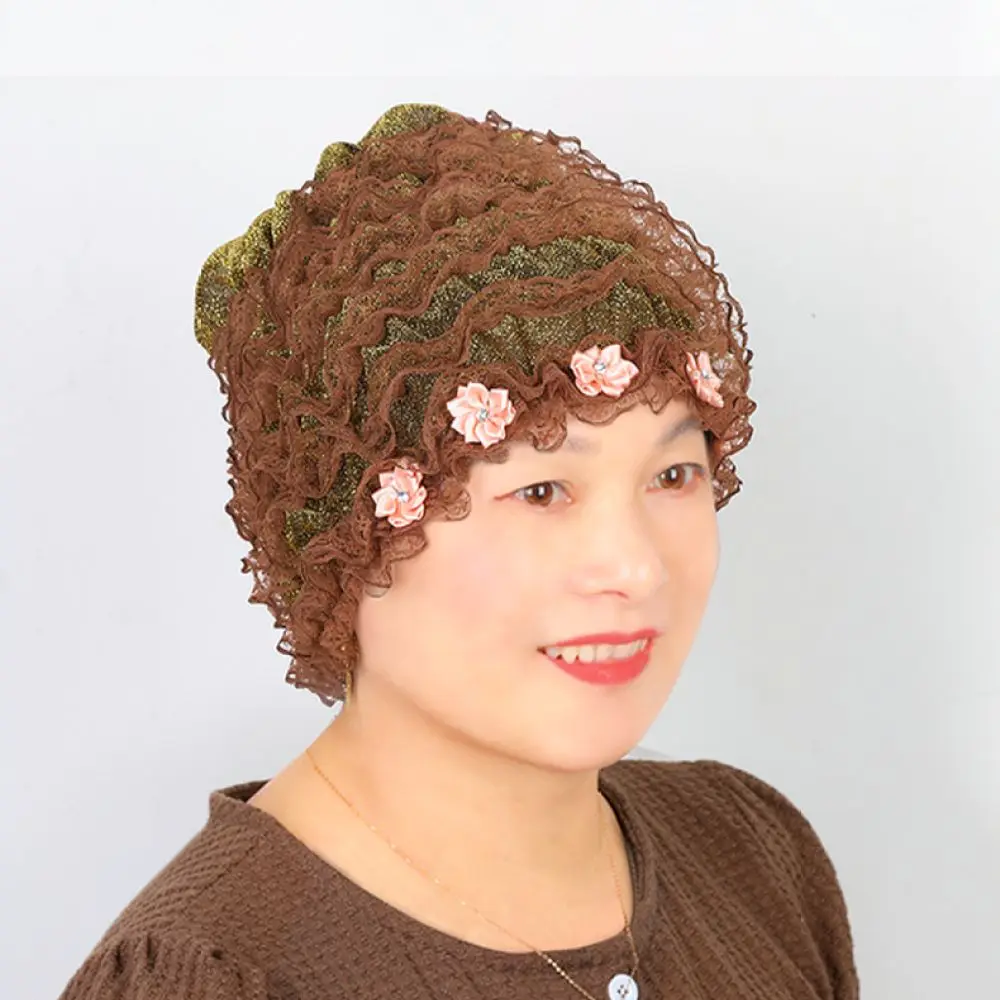 Flower Lace Turban Hat Women Soft Breathable Headwear Elegant Floral Hair Cap Stylish Accessory For Fashion Hair Cover