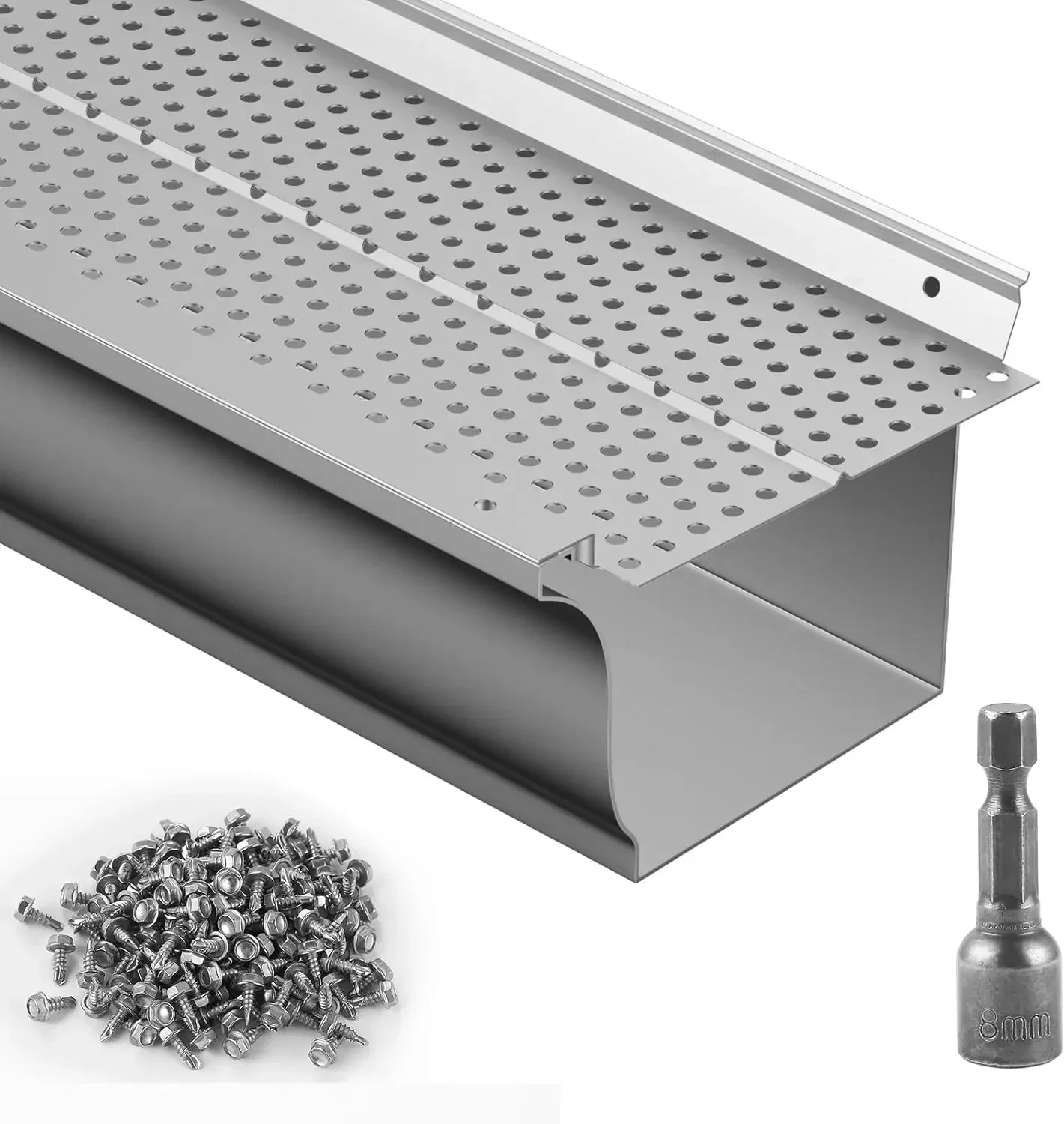 Gutter Guard, 5 inch Width, Aluminum Leaf Filter DIY Gutter Cover, 13 PCS 52 ft Total Length, 0.157'' Hole Diameter