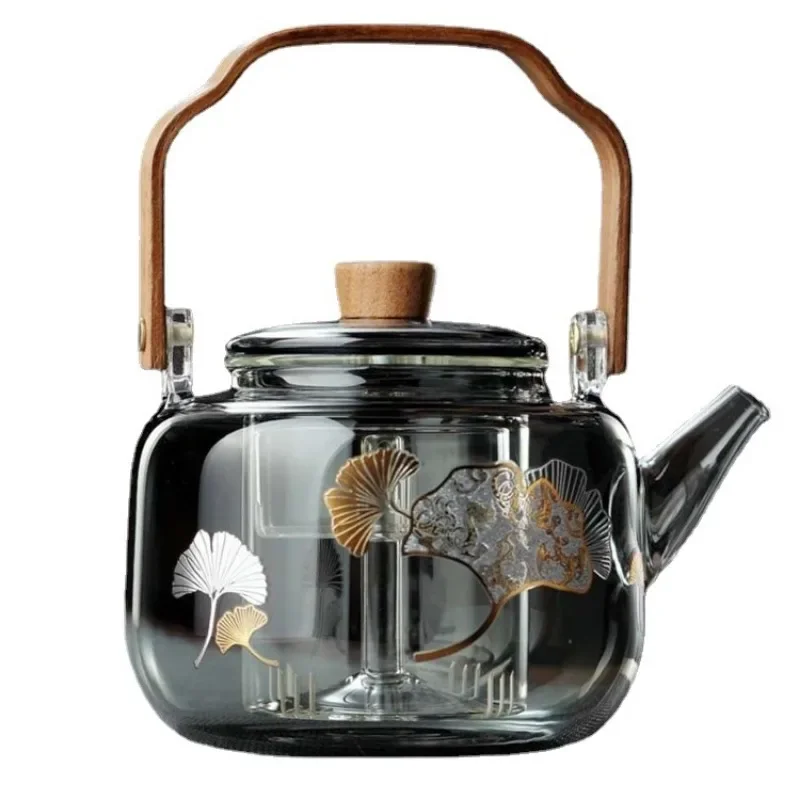 

High Borosilicate Glass Teapot Walnut Handle Boiling Teapot Stove Boiling Tea Pot with Lifting Beam