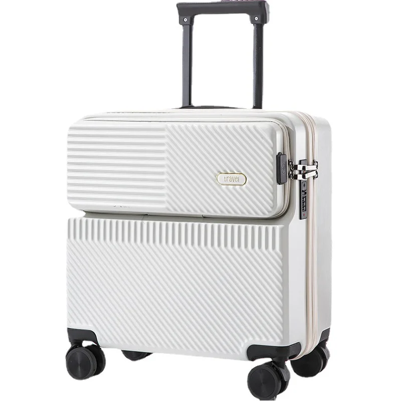 18 Inch Carry on Luggage with Wheels Front Opening Lightweight ABS+PC Travel Suitcases Multifunction Rolling Luggage Case