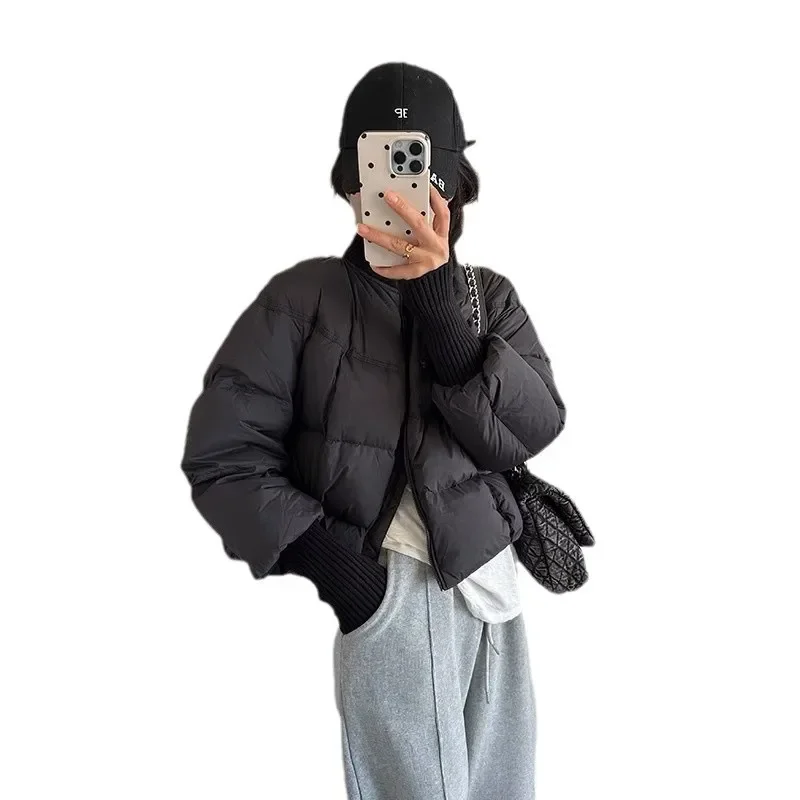 Модная хлопковая пуховая куртка для женщин, новинка 2024, зимняя свободная и простая куртка с бейсбольным воротником, короткая повседневная куртка
