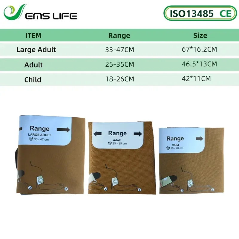 EMSLIFE High Quality Dynamic NIBP Pressure Cuff 3 Sizes Single Tube Adult Child Arm EOS Disinfecting ABPM