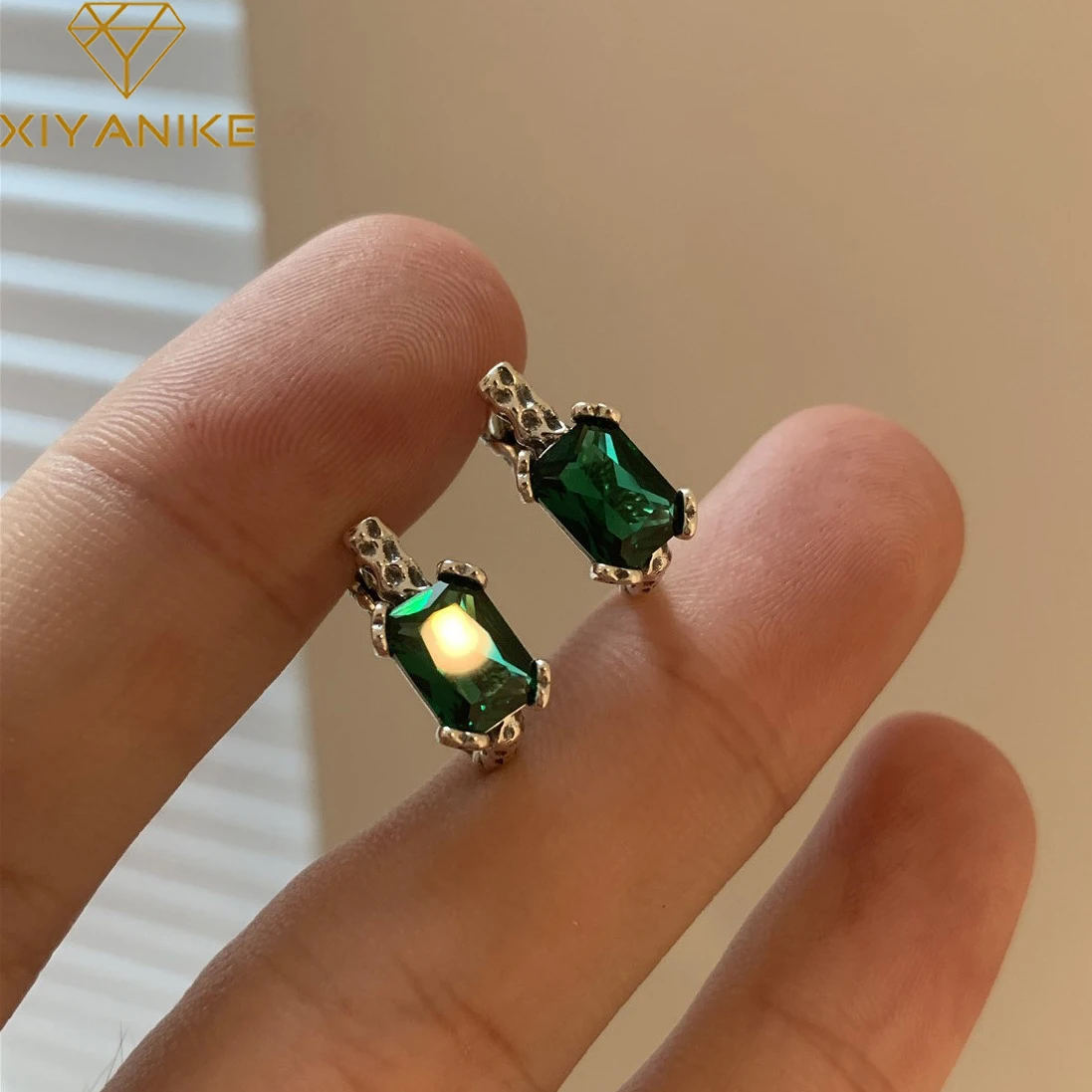 XIYANIKE Original Green Zircon Hoop Earrings For Women Girl Luxury Korean Fashion Vintage Ear Jewelry Gift Party серьги женские