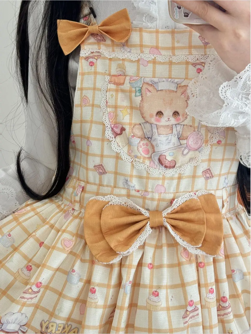 SOIOMES 【 كعكة الدب الصغير 】 قميص لوليتا الأصلي، تنورة بحزام على شكل دمية يومية لطيفة، للربيع والخريف