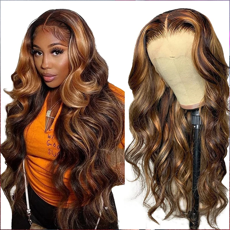 

13x4 Hd Lace Frontal Wig Highlight Wig Human Hair Honey Blonde Body Wave Lace Front Wig 30 Inch Glueless Colored Wig For Women