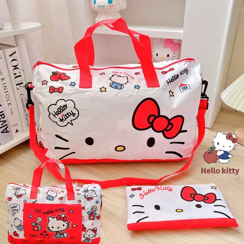 New Sanrio Kuromi Luggage Bag Hello Kitty My Melody Cinnamoroll Ultra Light Large Capacity Portable Folding Travel Luggage Bag