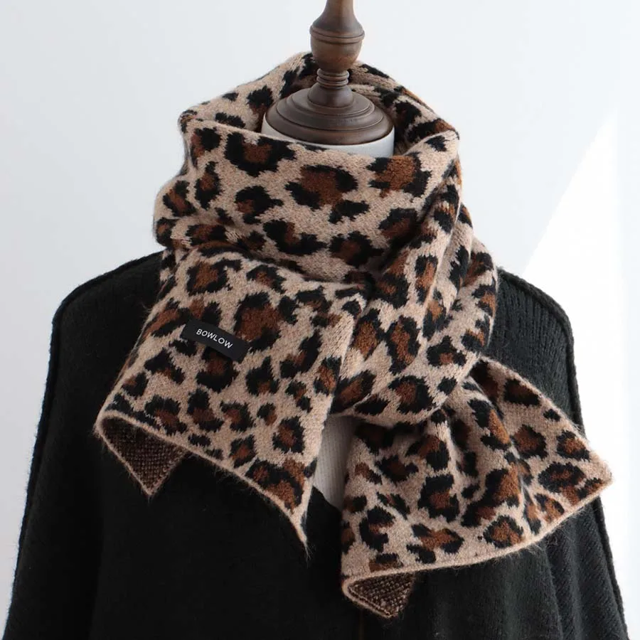 Good Knit Wool Blends Scarf Long Fashion Leopard Print Winter Thick Neckerchief Women Warm Pashmina Shawl