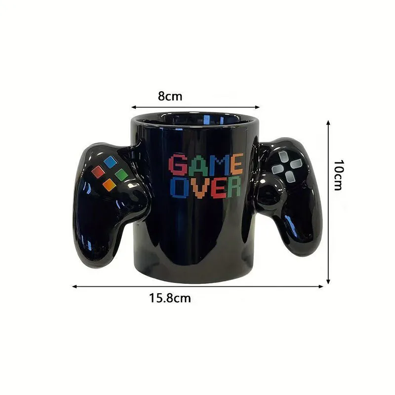 Taza de Cerámica con Forma de Control de Videojuegos, Diseño Kawaii, Impresión 'Game Over', para Gamers, Regalo de Cumpleaños para Niños, Familiares y Amigos