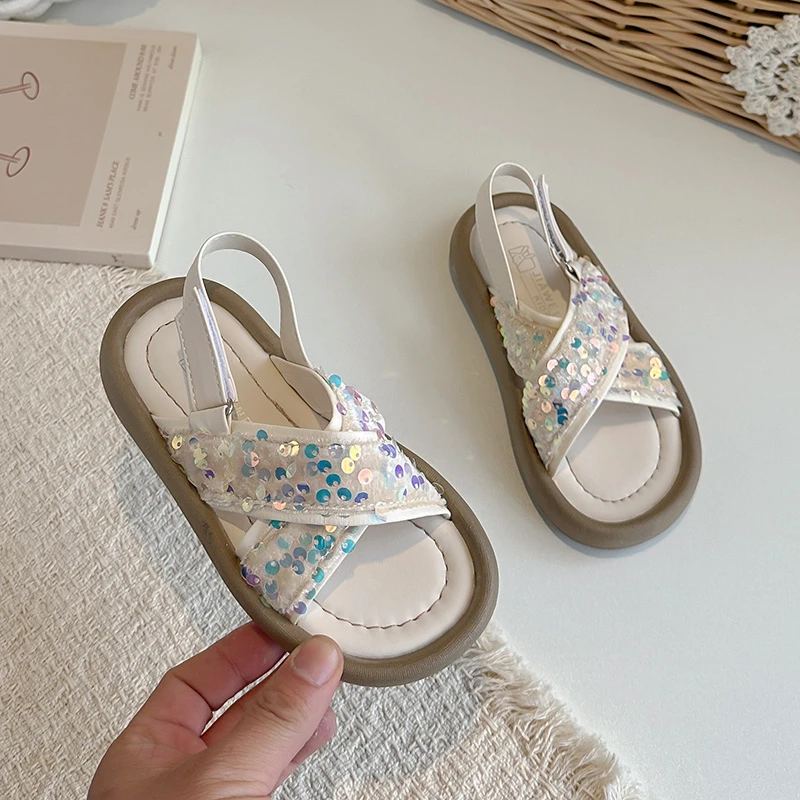 

Toddler Shoes Fashion Sandals PU Leather Flower Pearl Summer Shoes For Girls Hook and Loop Pink Beige Shoes Size 16-20