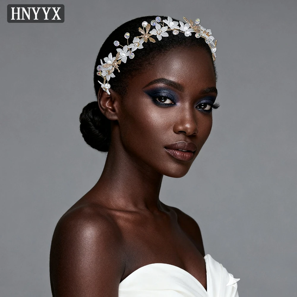 

HNYYX Handmade Flowers Headpiece Alloy Dragonfly Bridal Wedding Hair Hoops Resin Flower Headband Jewelry Hair Accessories A402