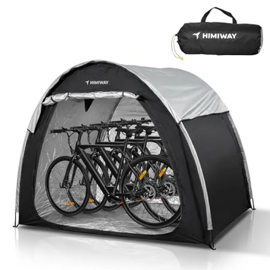 

Bike Storage Shed Tent with Double Doors for 3-4 Bikes PU4000 Silver Coated Waterproof Anti-Dust 210D Oxford Fabric Portable Fo