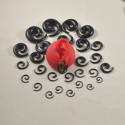 14Pairs Black Acrylic Spiral Snail Tapers Plug 1.2--16mm Stretching Ear Gauges Plugs Kit Jewelry Set Piercing Bdoy Jewelry