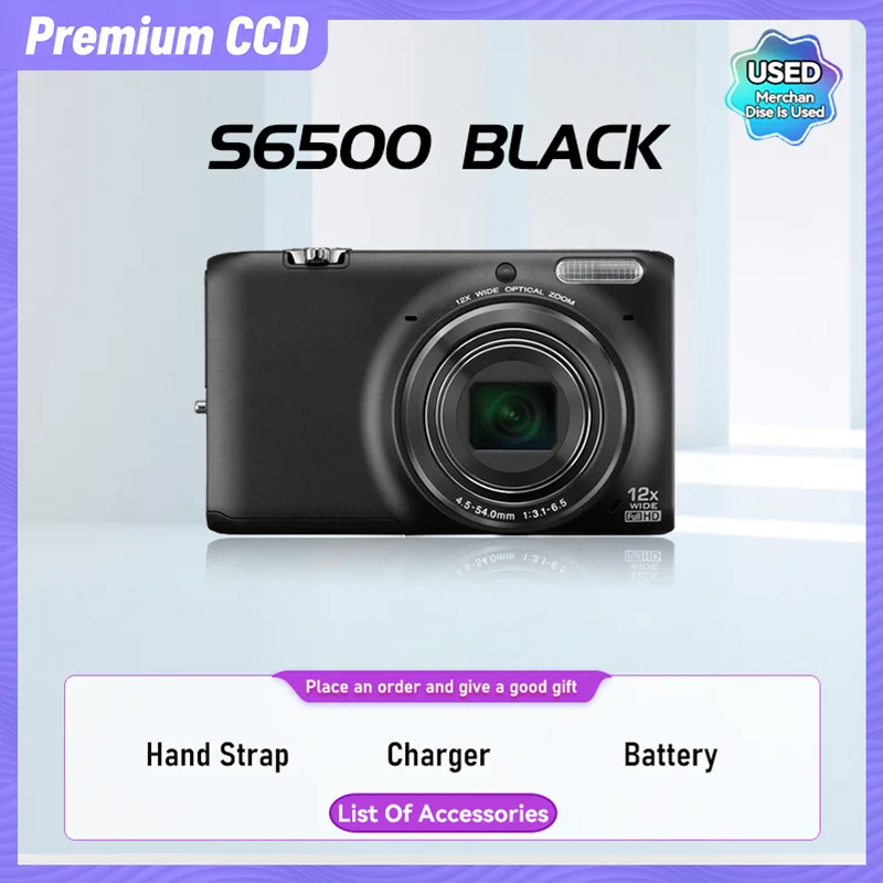 Portable Small Card Digital Camera Retro Y2K Camera 12X Zoom Anti Shake Auto Focus 16MP 720P HD Video Cameras Model S6500(Used)_voghion.com