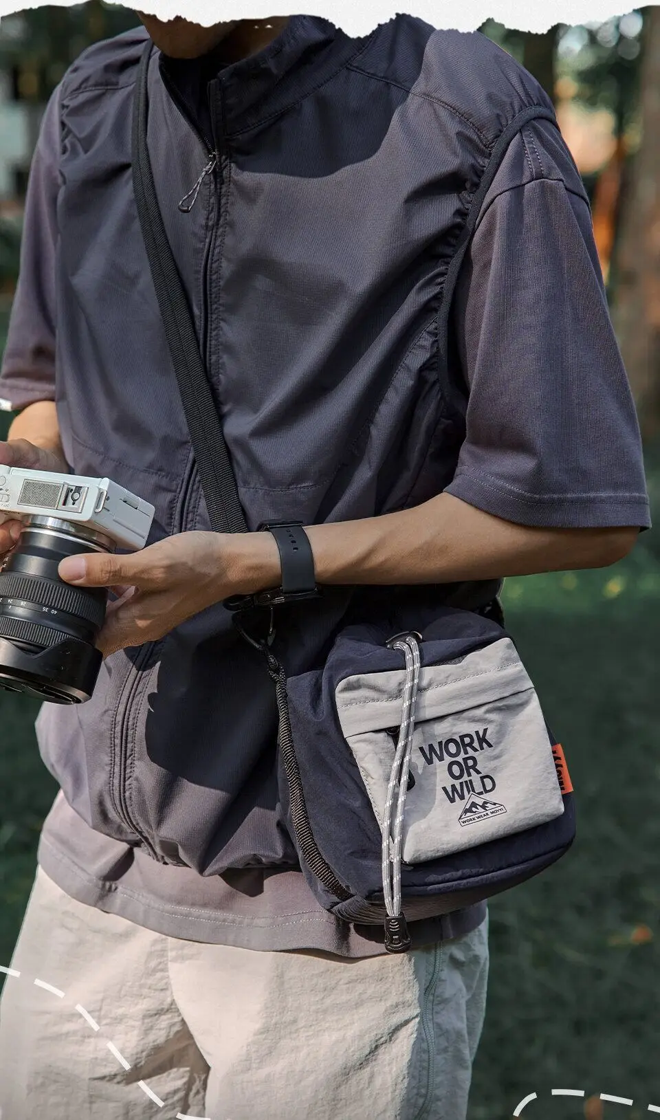 MOYYI Leichte Spiegellose Kameratasche für Outdoor-Wanderungen Lässige Umhängetasche mit Kordelzug und Inneren Flanell-Stofftaschen – Detail 9