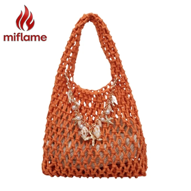 

Women's Handmade Crochet Net Hollow-Out Shoulder Bag Top Handle Boho Summer Vacation Beach Weekend