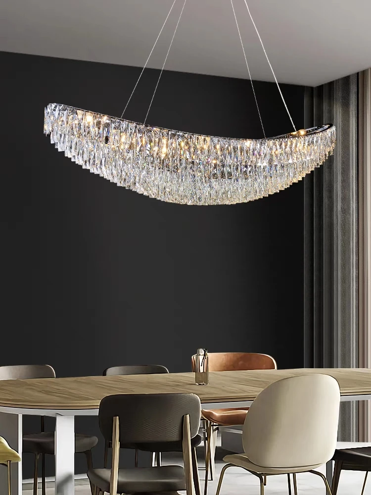 Crystal Boat Chandelier Chrome Golden Modern Hanging Lamps For Ceiling Home Decor Restaurant Italy Lights For Dining Table