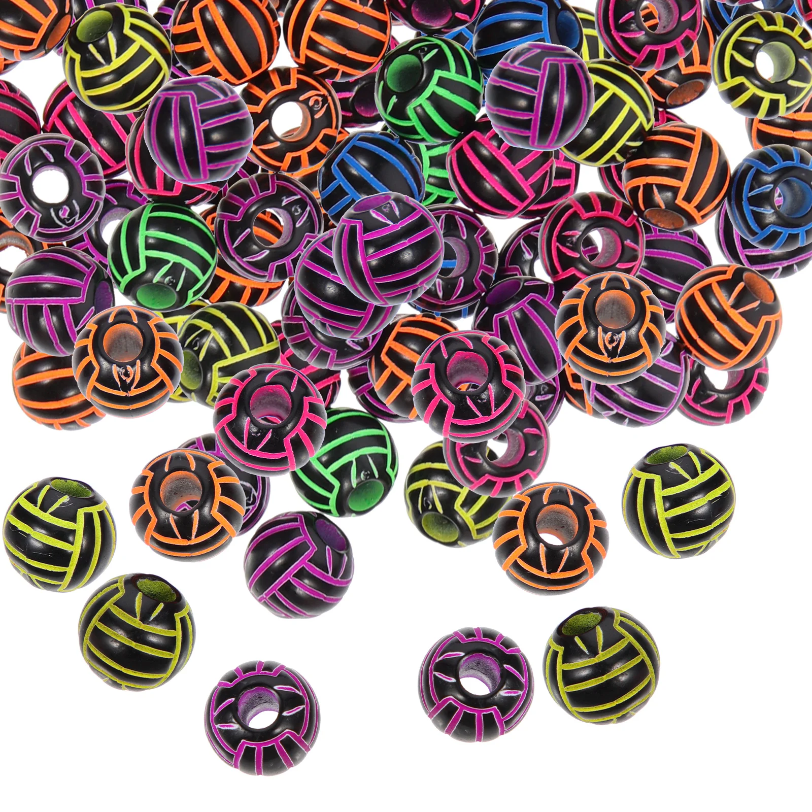 

100 Pcs Acrylic Volleyball Beads White Colorful DIY Jewelry Accessories Sports Material Bracelet Necklace Craft Project