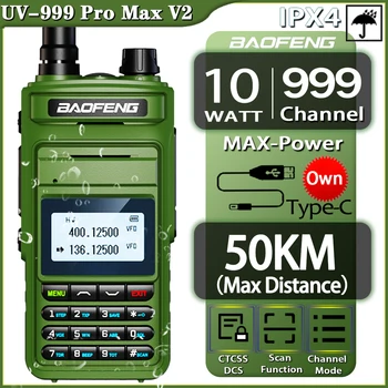 2023 BaoFeng UV-999 Pro Max V2 10W Potężne dwuzakresowe walkie talkie typu C dalekiego zasięgu Transceiver Ham Two Way BaofengRadio