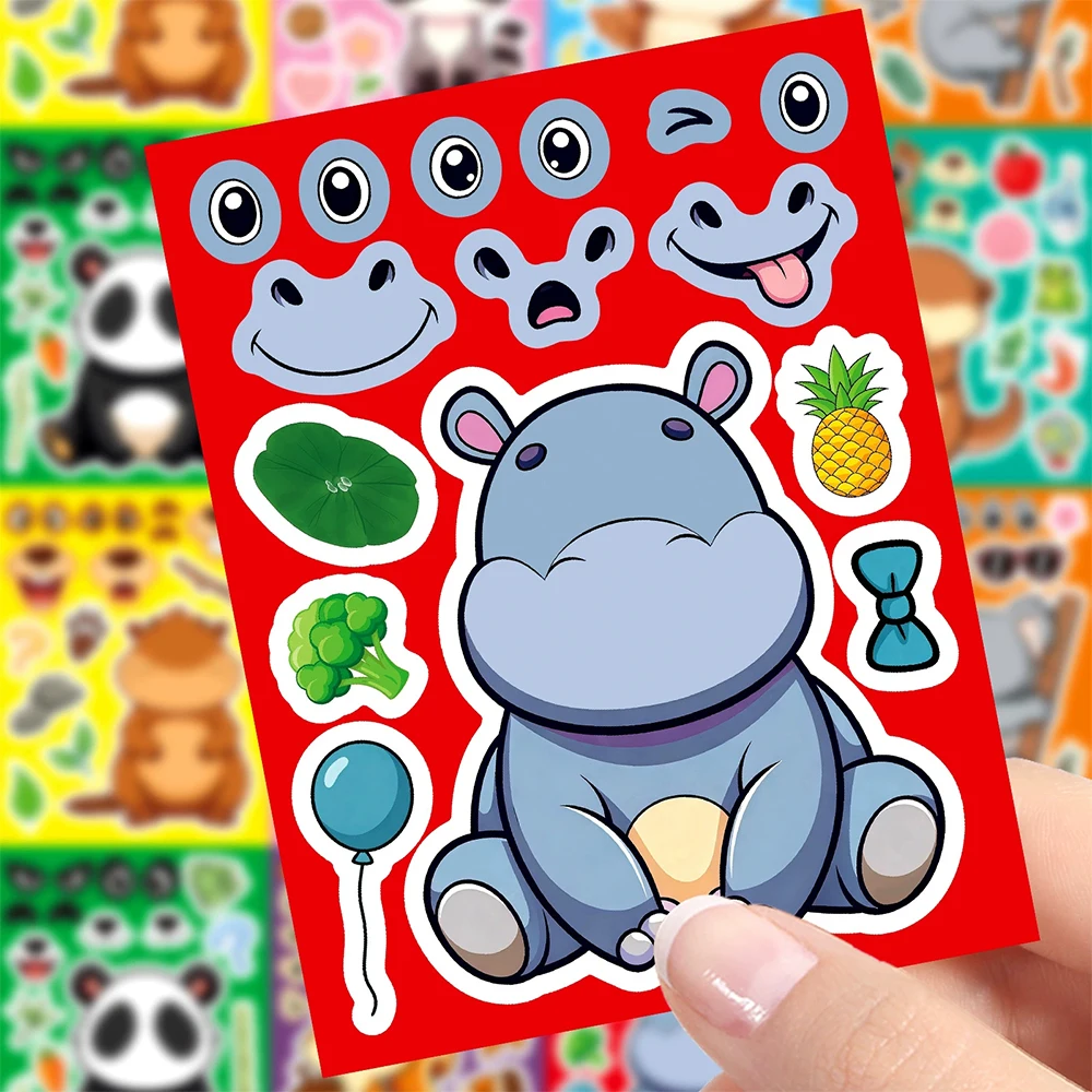 8/16 Blatt Niedliche Cartoon-Eichhörnchen-Panda-Puzzle-Aufkleber Süße Gesichter zum Selbstgestalten DIY Puzzle-Spielzeug-Sticker