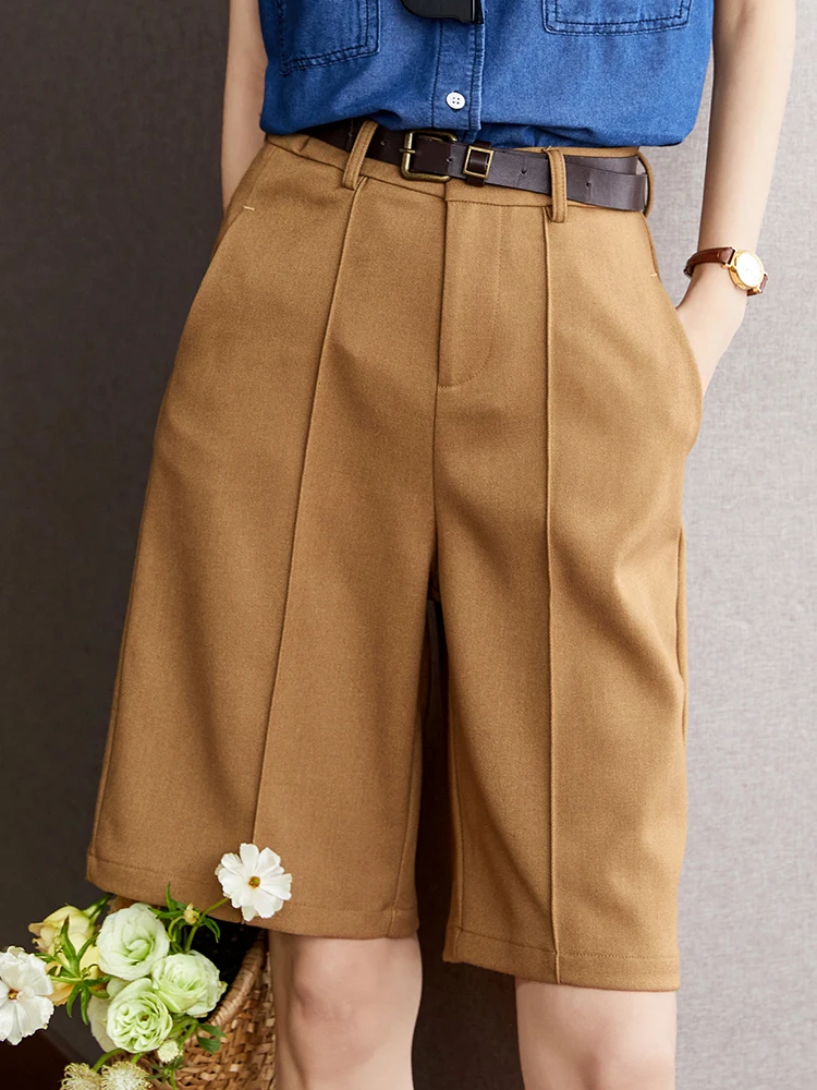 QOERLIN Stylish Women Khaki Bermuda Shorts 2024 New High Waist Wide Leg Office Lady Elegant Suit Shorts Workwear Korean Fashion