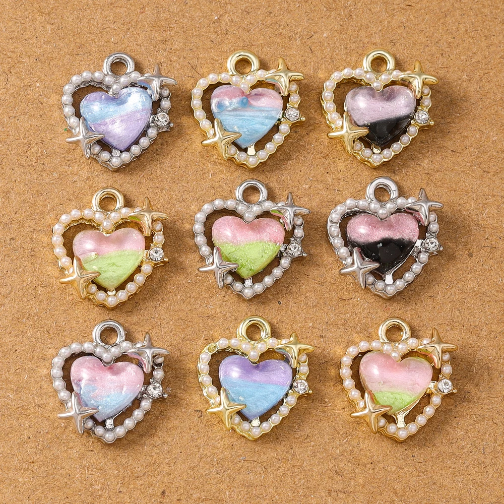 

5pcs 14*16mm Gemstone Pearl Love Heart Charms Pendant for Jewelry Making Necklace Earrings Bracelet DIY Handmade Accessories