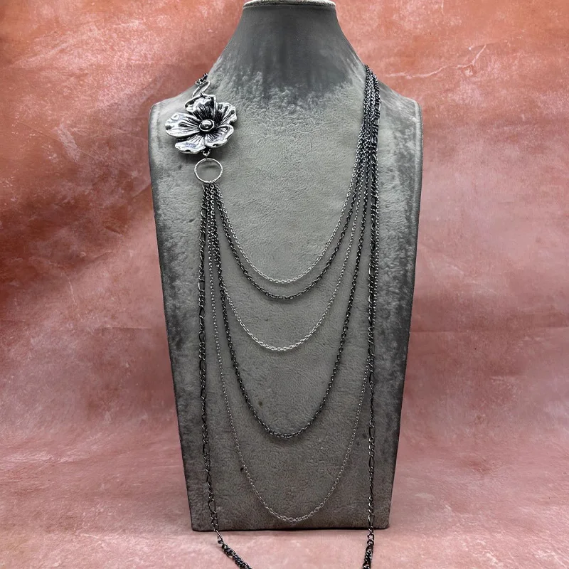 Vintage Multi-Layer Necklace, Jewelry & Accessories for Men Women, Retro Flower Pendant, Long Chain Design, Stylish Party Casual