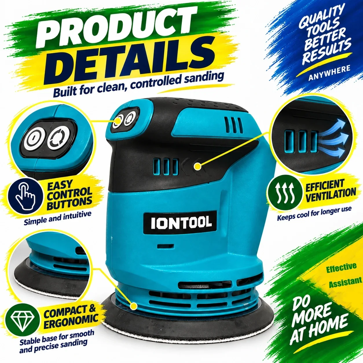 IONTOOL Durable Cordless Orbital Sander 9500rpm For Furniture Veneer Sanding and Edge Banding Smoothing and Surface Polishing - view 3